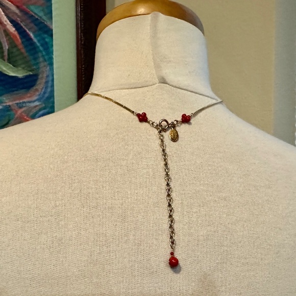 Miguel Ases Mediterranean Red Coral Colored Glass Bead & Gold Necklace.- Perfect - Picture 2 of 4